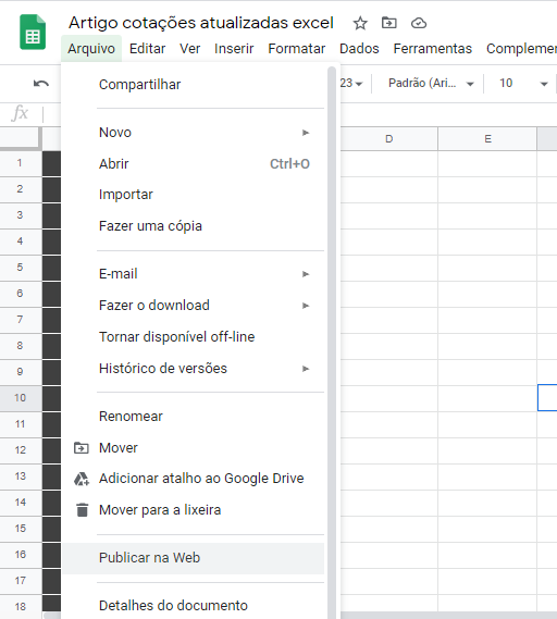 Como levar os preços das ações do Google Finance para o Excel