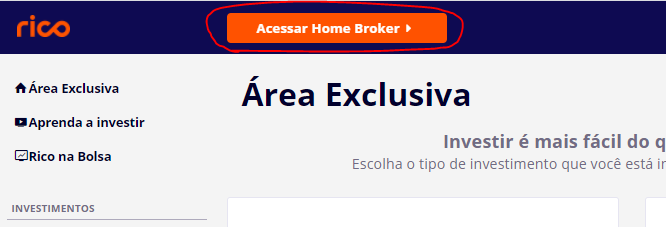 Acessar Home broker Corretora Rico