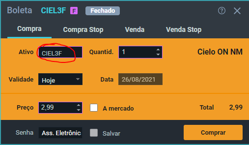 boleta de compra de ações NuInvest