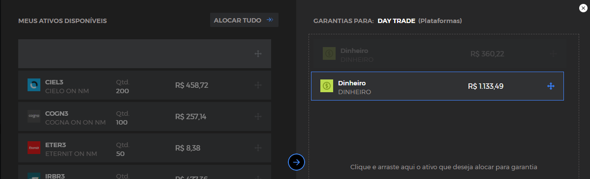 Alocando garantias para day trade na clear