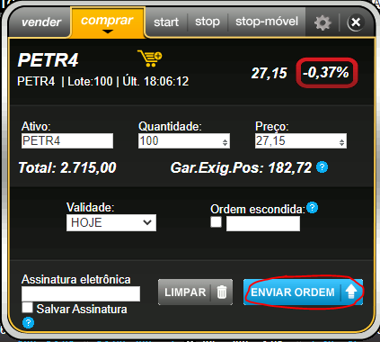 Boleta PETR4 XP Investimentos