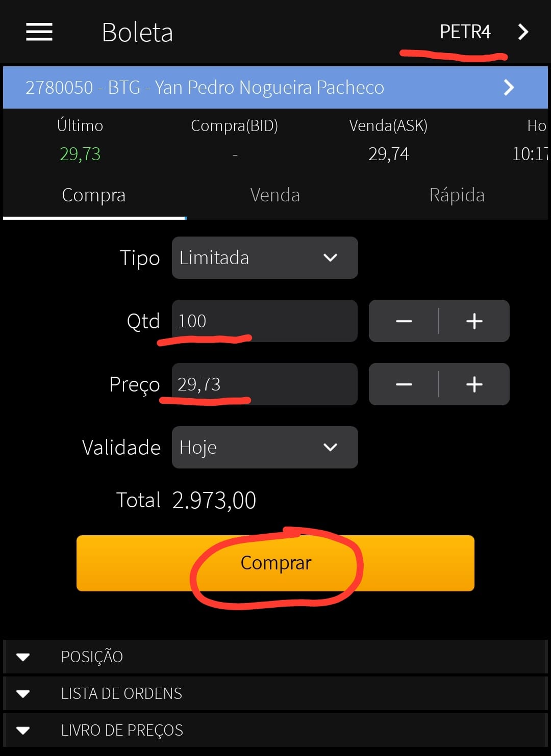 como comprar ações no app do btg pactual