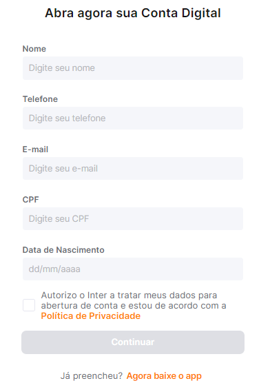 Abrindo uma conta no banco inter