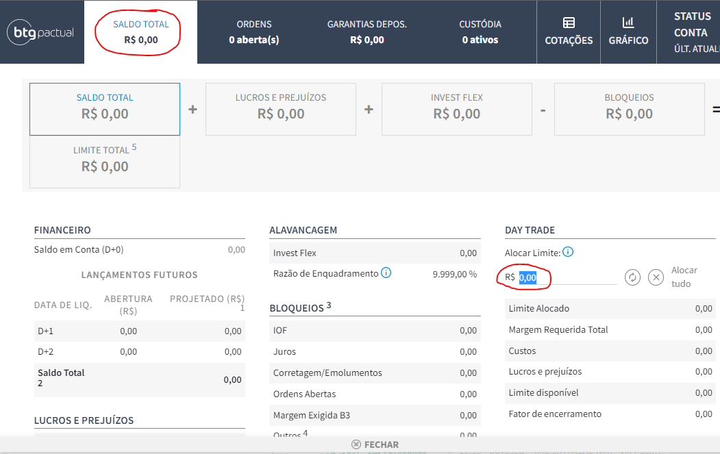 como alocar garantia para day trade no btg pactual