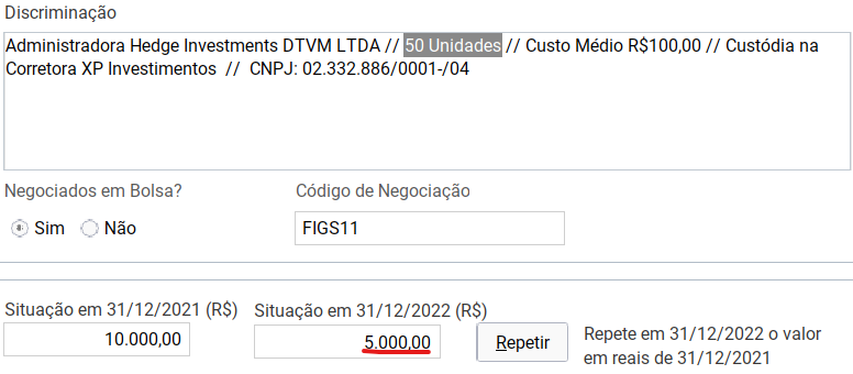 declarando vendas de fundos imobiliários